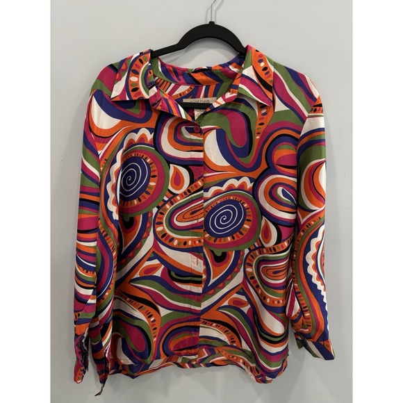 C.l.o.t.h.e.s. Tops - Clothes 1X 100% Silk Colorful Paisley Retro Button Front Blouse Top Maximalist